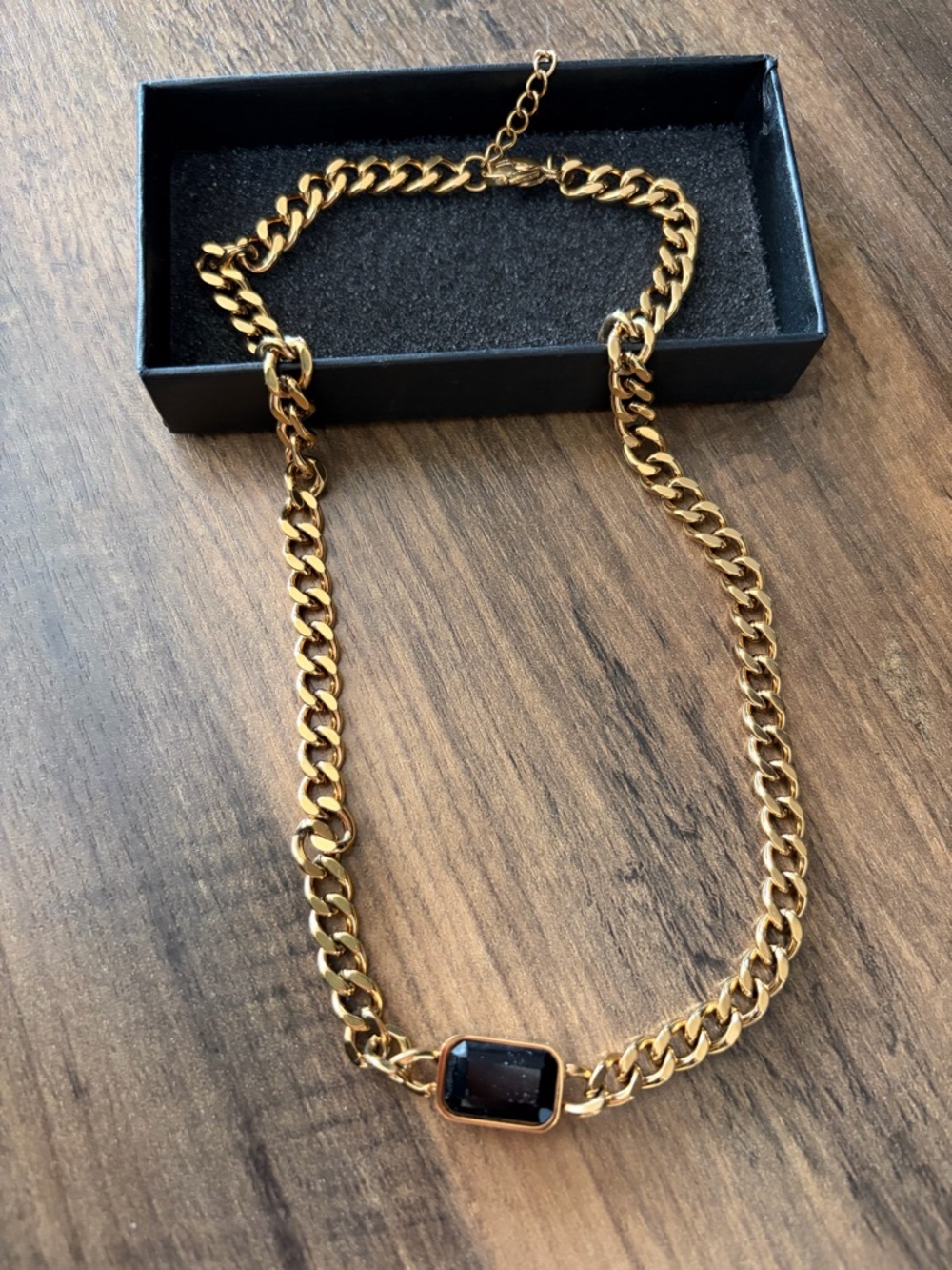 Gold Chain Necklace with Black Stone Accent